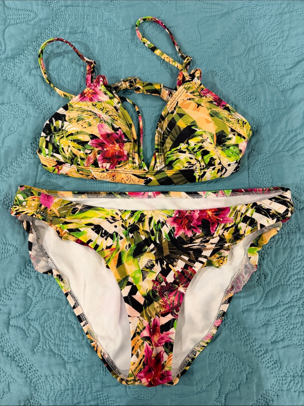 Express Tropical Floral Bikini - Green, Yellow, Pink